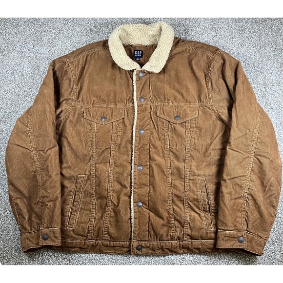 GAP Other - GAP Mens XXL Brown Corduroy Sherpa Lined Trucker Jacket Tan Pockets Insulated